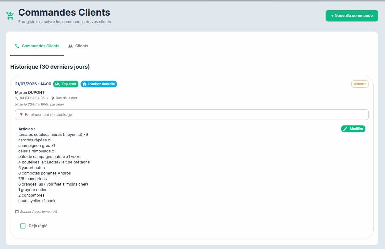Commandes clients PilotStore